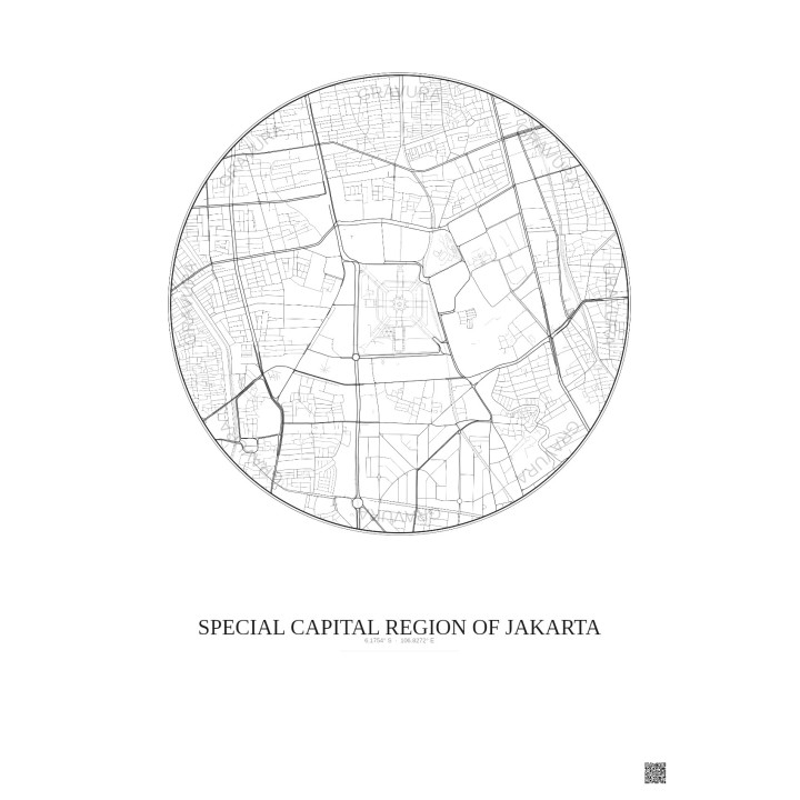 Affiche Special Capital Region Of Jakarta – Poster carte de ville 2.5km | Gravura – Fond clair