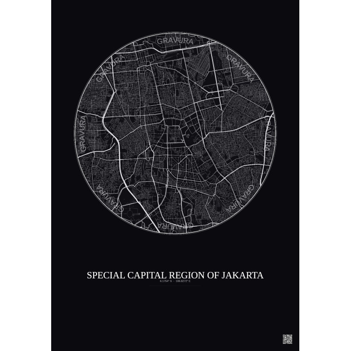 Affiche Special Capital Region Of Jakarta – Poster carte de ville 6km | Gravura – Fond foncé