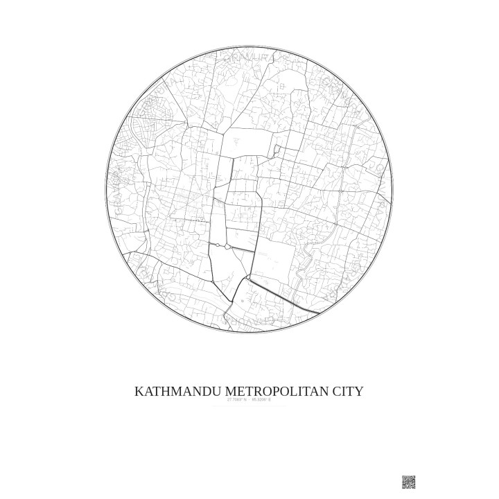 Affiche Kathmandu Metropolitan City – Poster carte de ville 2.5km | Gravura – Fond clair