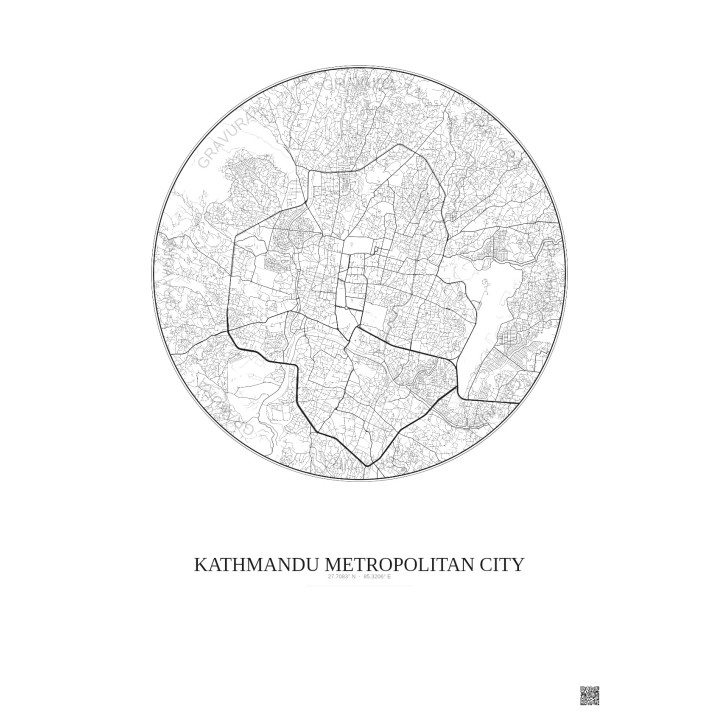 Affiche Kathmandu Metropolitan City – Poster carte de ville 6km | Gravura – Fond clair