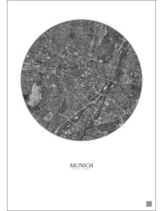 Affiche Munich – Poster vue satellite 2.5km N&B | Gravura – Fond clair 2