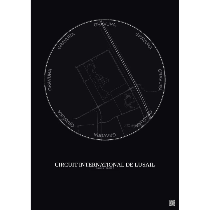 Affiche Circuit International De Lusail – Poster carte de ville 2.5km | Gravura – Fond foncé