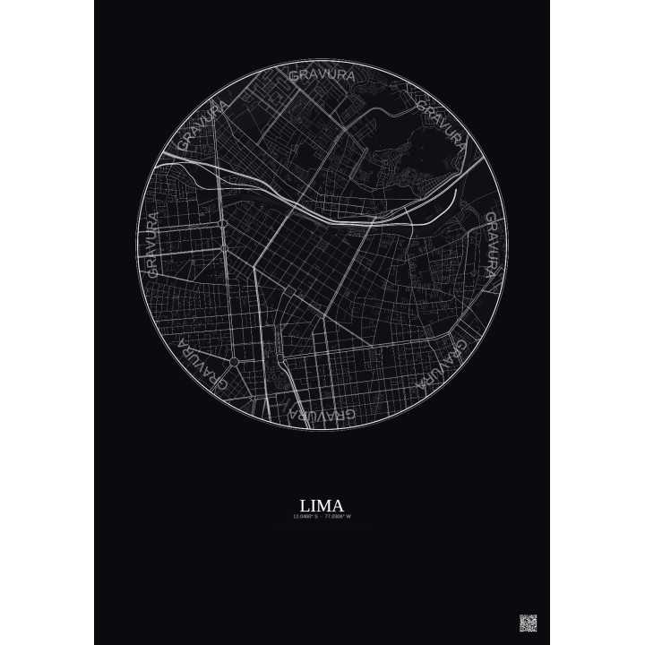Affiche Lima – Poster carte de ville 2.5km | Gravura – Fond foncé