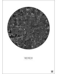 Affiche Munich – Poster vue satellite 10km N&B | Gravura – Fond clair 2