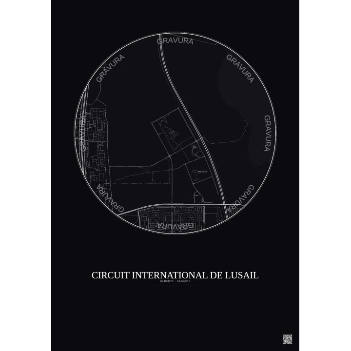 Affiche Circuit International De Lusail – Poster carte de ville 5km | Gravura – Fond foncé
