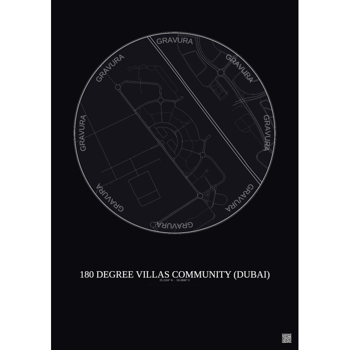 Affiche 180 Degree Villas Community – Poster carte de ville 1km | Gravura – Fond foncé