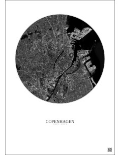 Copenhagen Satellite View Poster 6km B&W | Gravura – Light background 2