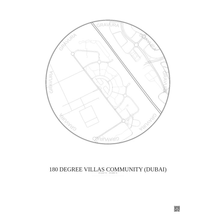 Affiche 180 Degree Villas Community – Poster carte de ville 1km | Gravura – Fond clair