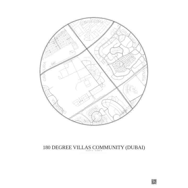 Affiche 180 Degree Villas Community – Poster carte de ville 2.5km | Gravura – Fond clair