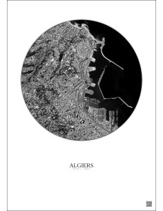 Affiche Algiers – Poster vue satellite 2.5km N&B | Gravura – Fond clair 2