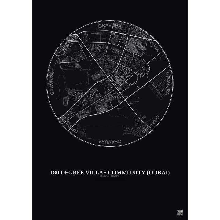 Affiche 180 Degree Villas Community – Poster carte de ville 10km | Gravura – Fond foncé