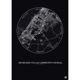 Affiche 180 Degree Villas Community – Poster carte de ville 30km | Gravura – Fond foncé