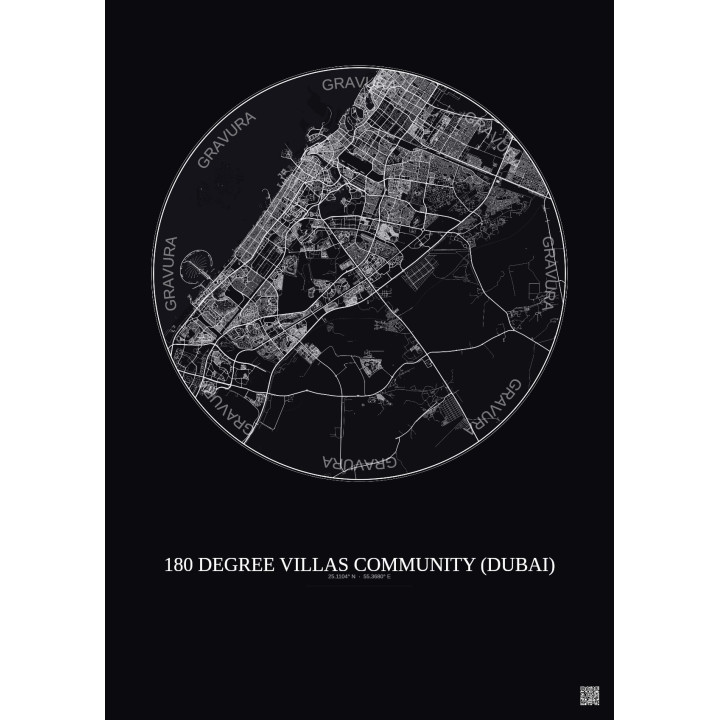 Affiche 180 Degree Villas Community – Poster carte de ville 30km | Gravura – Fond foncé
