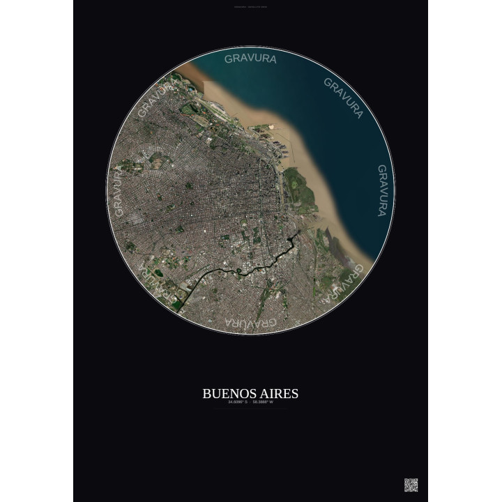 Buenos Aires Satellite View Poster 10km Color | Gravura – Dark background