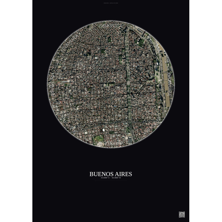 Affiche Buenos Aires – Poster vue satellite 2.5km Couleur | Gravura – Fond foncé