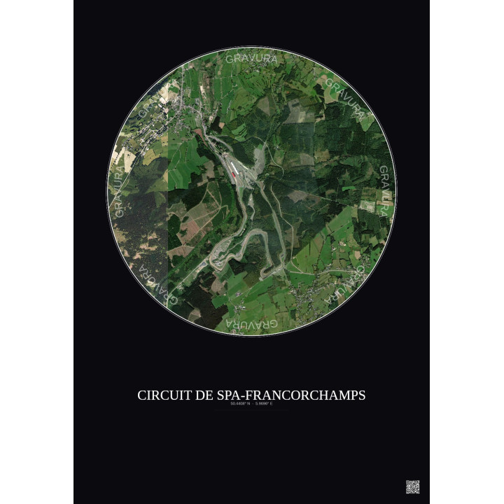Affiche Circuit De Spa Francorchamps – Poster vue satellite 2.5km Couleur | Gravura – Fond foncé