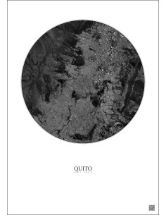 Affiche Quito – Poster vue satellite 6km N&B | Gravura – Fond clair