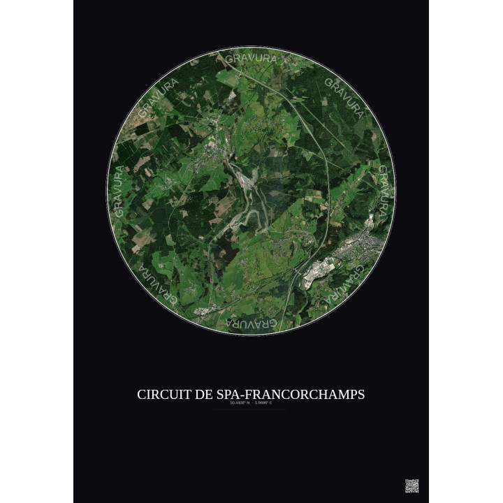 Circuit De Spa Francorchamps Satellite View Poster 5km Color | Gravura – Dark background