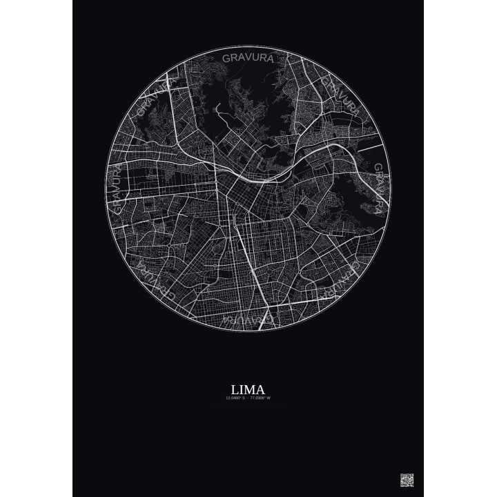 Affiche Lima – Poster carte de ville 6km | Gravura – Fond foncé
