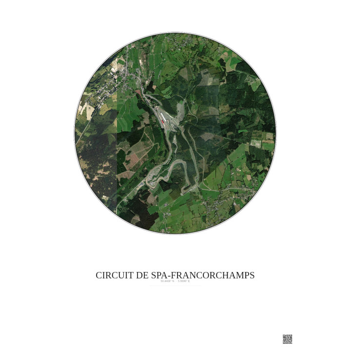 Circuit De Spa Francorchamps Satellite View Poster 2.5km Color | Gravura – Light background