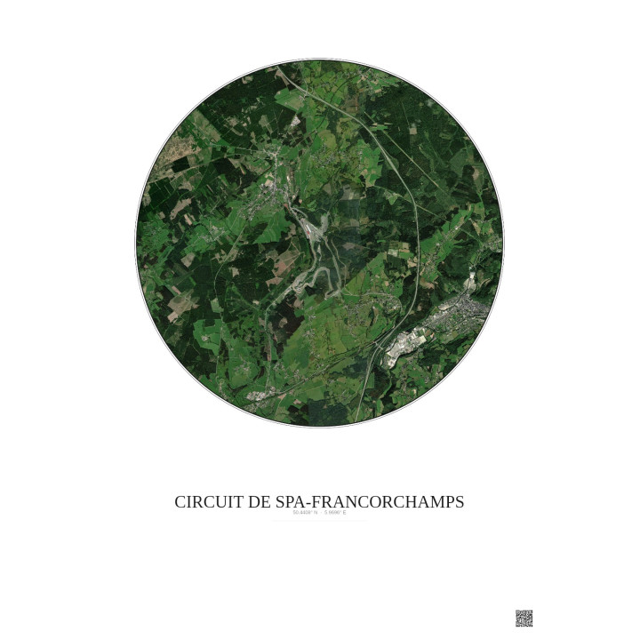 Affiche Circuit De Spa Francorchamps – Poster vue satellite 5km Couleur | Gravura – Fond clair