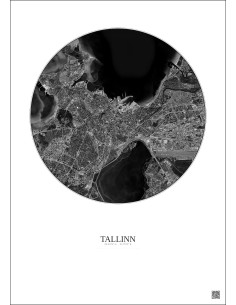 Tallinn Satellite View Poster 6km B&W | Gravura – Light background 2