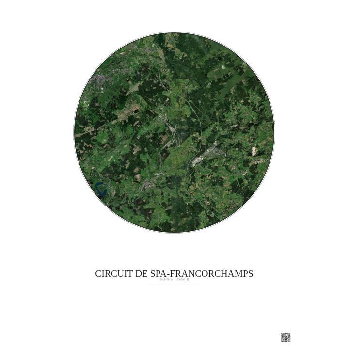 Affiche Circuit De Spa Francorchamps – Poster vue satellite 10km Couleur | Gravura – Fond clair