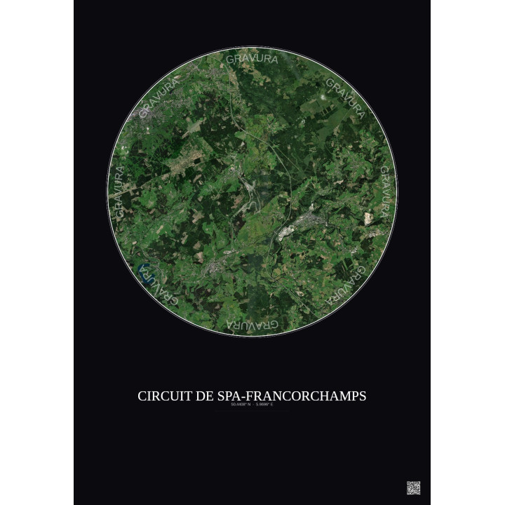 Circuit De Spa Francorchamps Satellite View Poster 10km Color | Gravura – Dark background