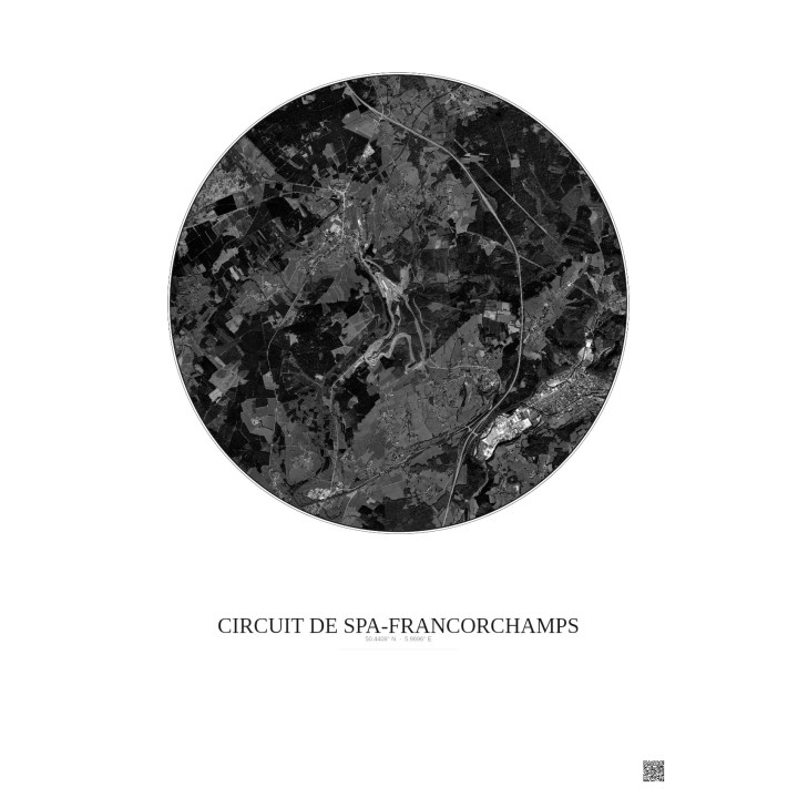 Affiche Circuit De Spa Francorchamps – Poster vue satellite 5km N&B | Gravura – Fond clair