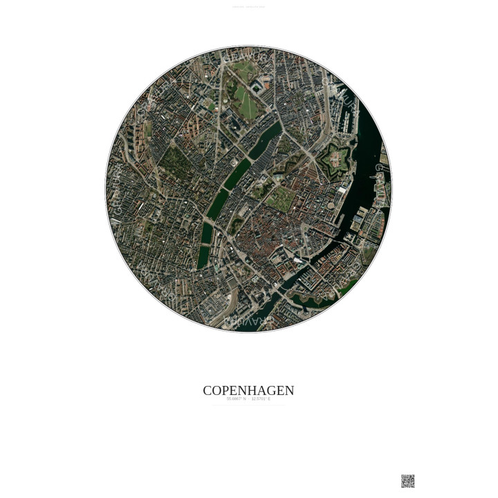 Copenhagen Satellite View Poster 2.5km Color | Gravura – Light background