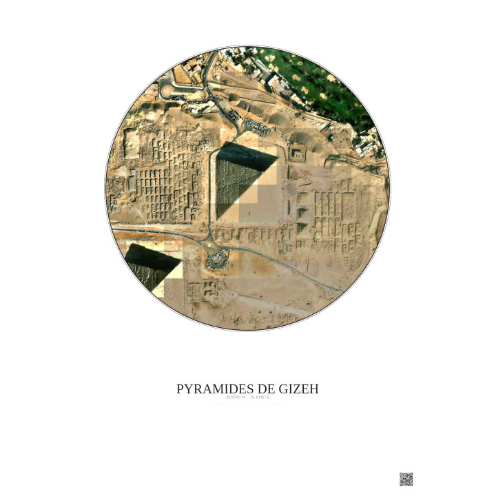 Affiche Pyramides De Gizeh – Poster vue satellite 0.5km Couleur | Gravura – Fond clair