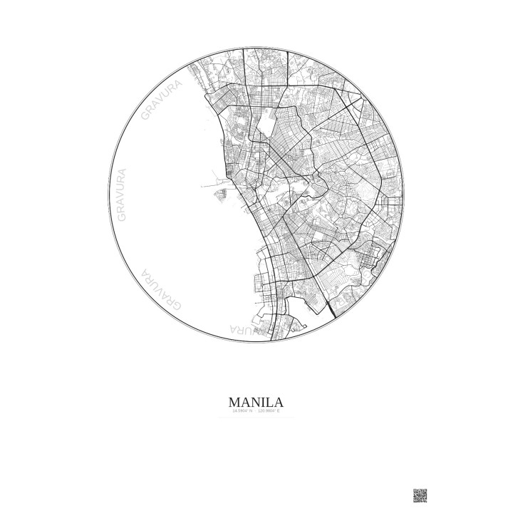 Affiche Manila – Poster carte de ville 10km | Gravura – Fond clair