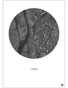 Cairo Satellite View Poster 2.5km B&W | Gravura – Light background 2