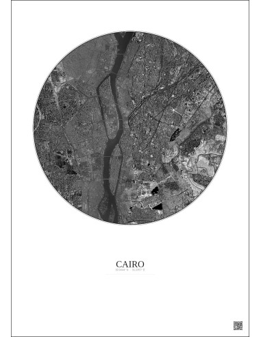 Affiche Cairo – Poster vue satellite 6km N&B | Gravura – Fond clair