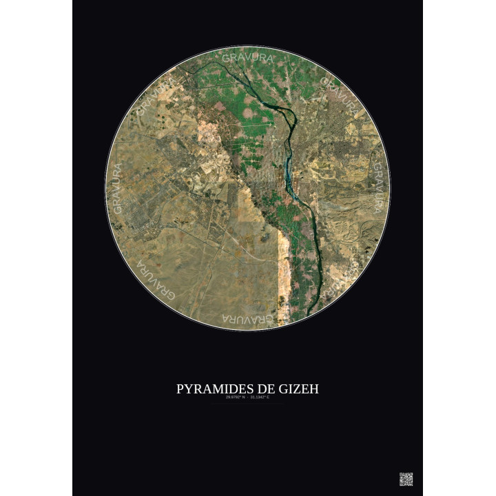 Affiche Pyramides De Gizeh – Poster vue satellite 30km Couleur | Gravura – Fond foncé