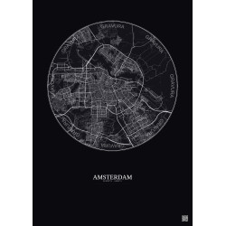 Affiche Amsterdam – Poster carte de ville 10km | Gravura – Fond foncé
