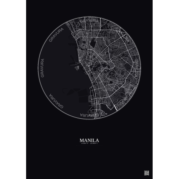 Affiche Manila – Poster carte de ville 10km | Gravura – Fond foncé