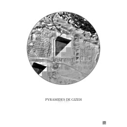 Affiche Pyramides De Gizeh – Poster vue satellite 0.5km N&B | Gravura – Fond clair