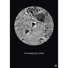 Affiche Pyramides De Gizeh – Poster vue satellite 1km N&B | Gravura – Fond foncé