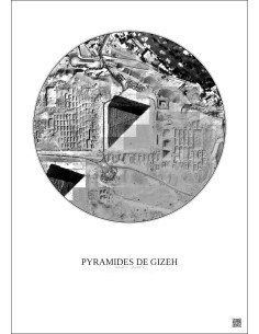 Affiche Pyramides De Gizeh – Poster vue satellite 0.5km N&B | Gravura – Fond clair 2