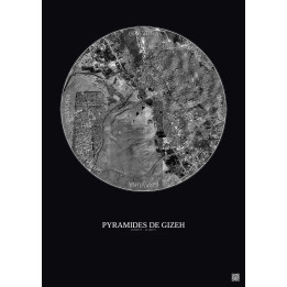 Affiche Pyramides De Gizeh – Poster vue satellite 5km N&B | Gravura – Fond foncé