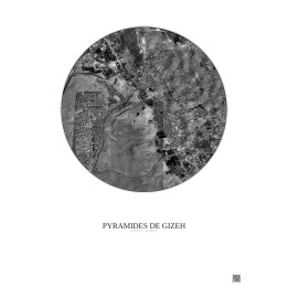 Affiche Pyramides De Gizeh – Poster vue satellite 5km N&B | Gravura – Fond clair