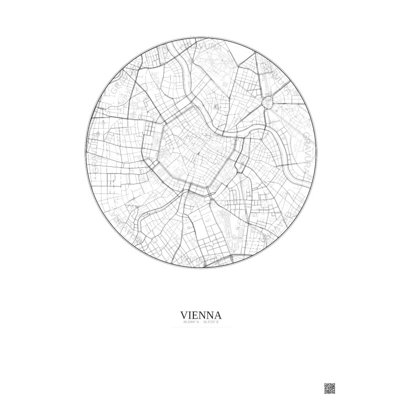 Affiche Vienna – Poster carte de ville 2.5km | Gravura – Fond clair