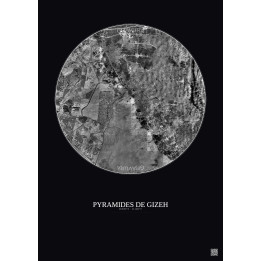 Affiche Pyramides De Gizeh – Poster vue satellite 10km N&B | Gravura – Fond foncé