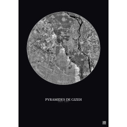 Affiche Pyramides De Gizeh – Poster vue satellite 20km N&B | Gravura – Fond foncé