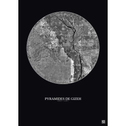 Affiche Pyramides De Gizeh – Poster vue satellite 30km N&B | Gravura – Fond foncé
