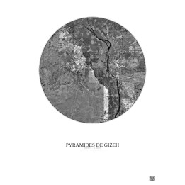 Affiche Pyramides De Gizeh – Poster vue satellite 30km N&B | Gravura – Fond clair