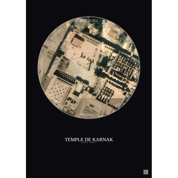 Affiche Temple De Karnak – Poster vue satellite 0.1km Couleur | Gravura – Fond foncé