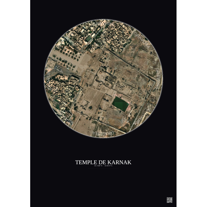 Affiche Temple De Karnak – Poster vue satellite 0.5km Couleur | Gravura – Fond foncé