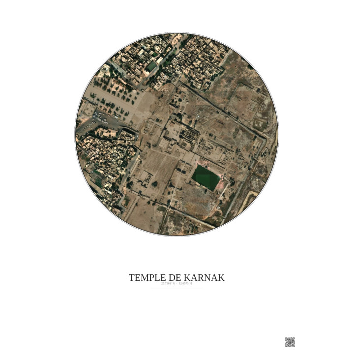 Affiche Temple De Karnak – Poster vue satellite 0.5km Couleur | Gravura – Fond clair